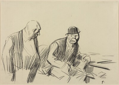 a) Waiter and Customer (recto); b) Sketch of Customer's Head (verso)