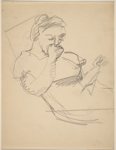 Woman Reading, Right Hand Covering Mouth