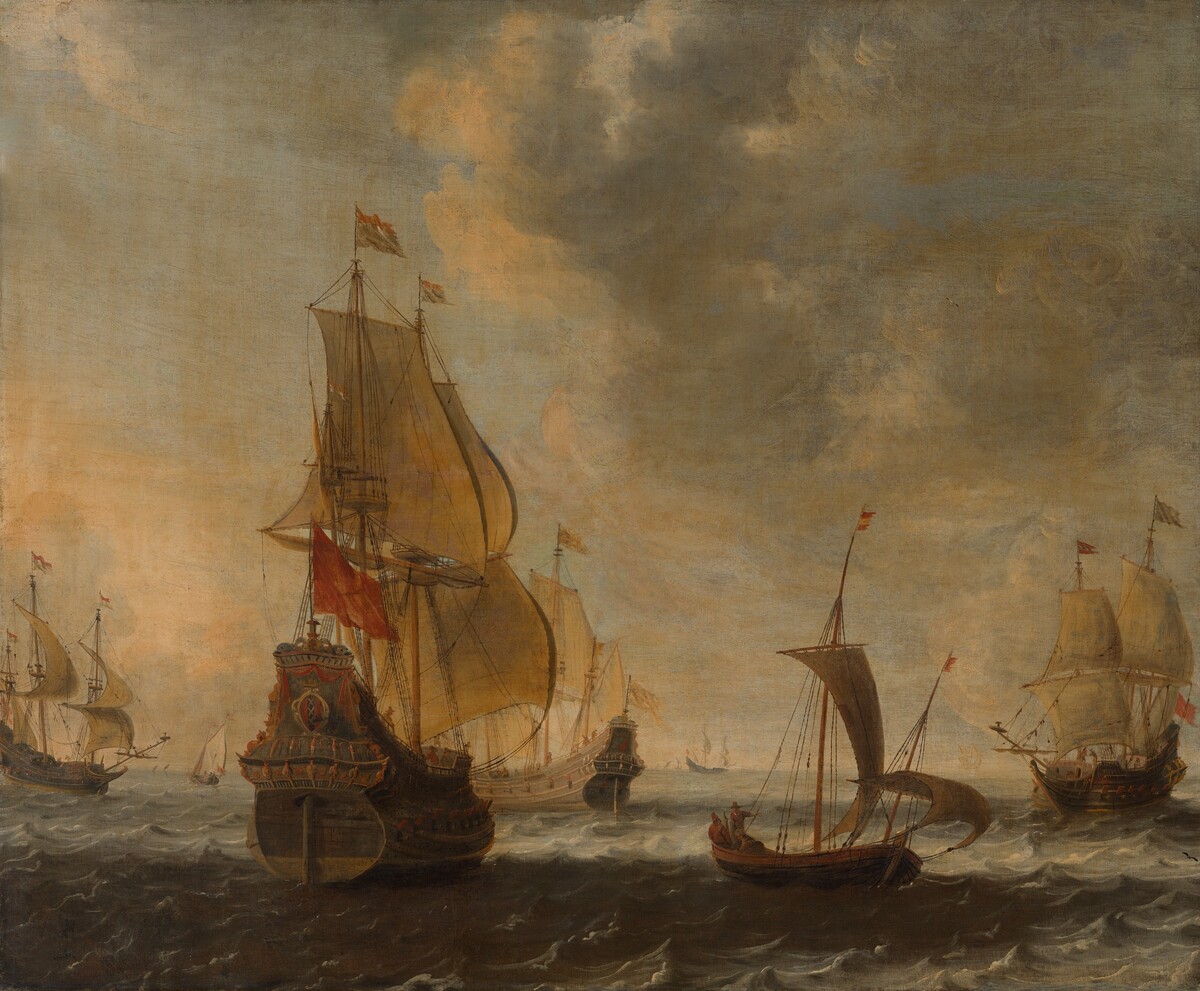 Dutch Ships in a Lively Breeze by Circle of Jacob Adriaensz Bellevois