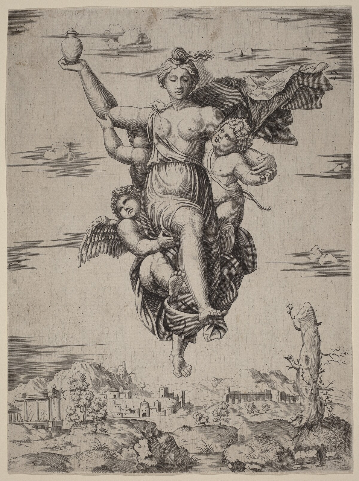 Psyche Carried to Olympus by Follower of Marcantonio Raimondi after Raphael