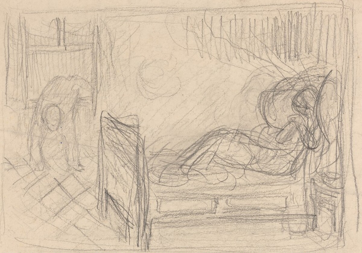 Figure on a Bed in a Room by Alfred Kubin