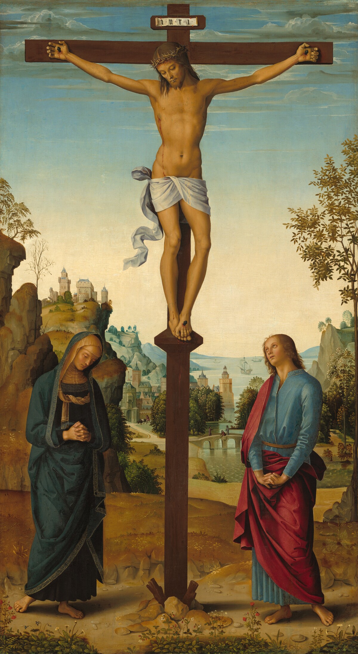 The Crucifixion with the Virgin, Saint John, Saint Jerome, and Saint Mary Magdalene [middle panel] by Pietro Perugino