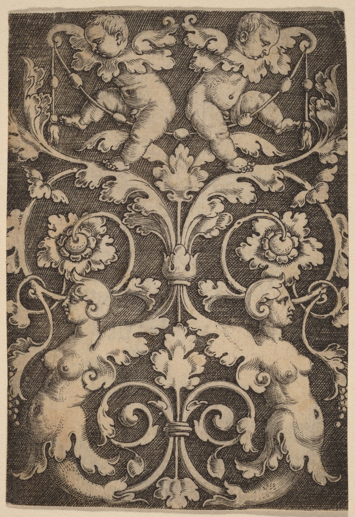 Upright Ornament with Two Sirens by Master of the Horse Heads