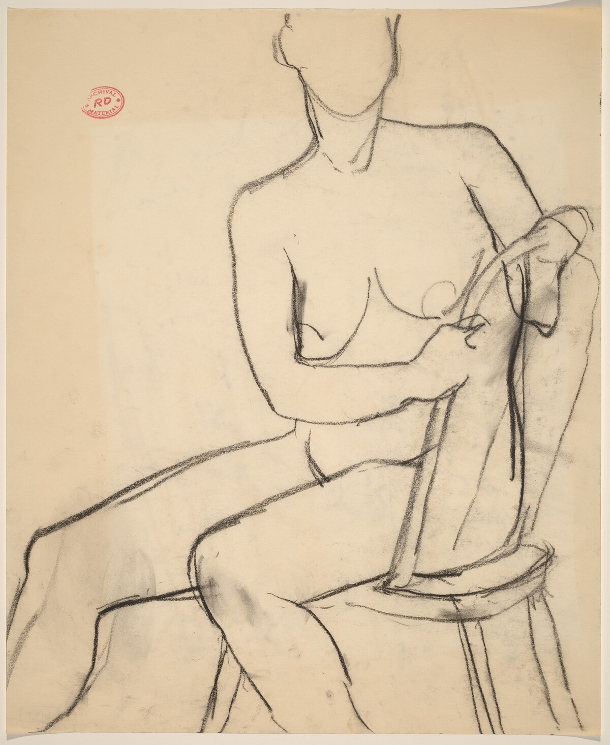 Untitled [seated female nude with hands clasping chair back] by Richard Diebenkorn