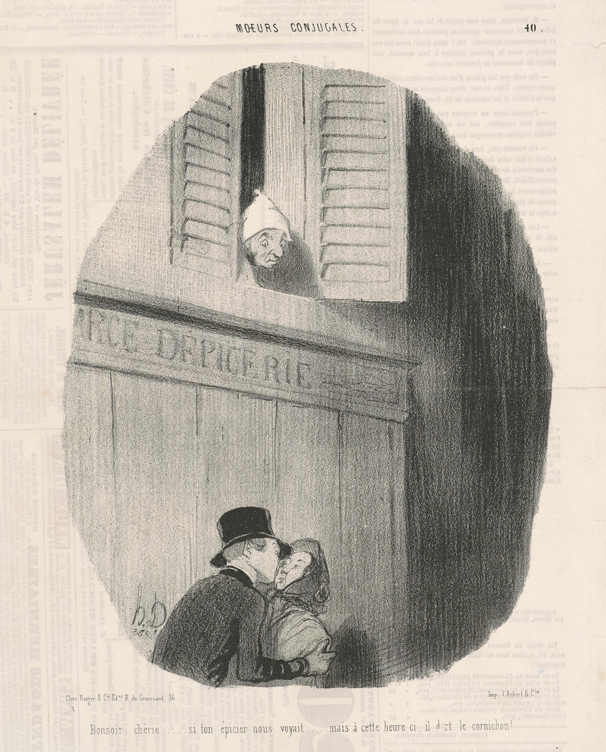 Bonsoir chérie...si ton épicier nous voyait... by Honoré Daumier