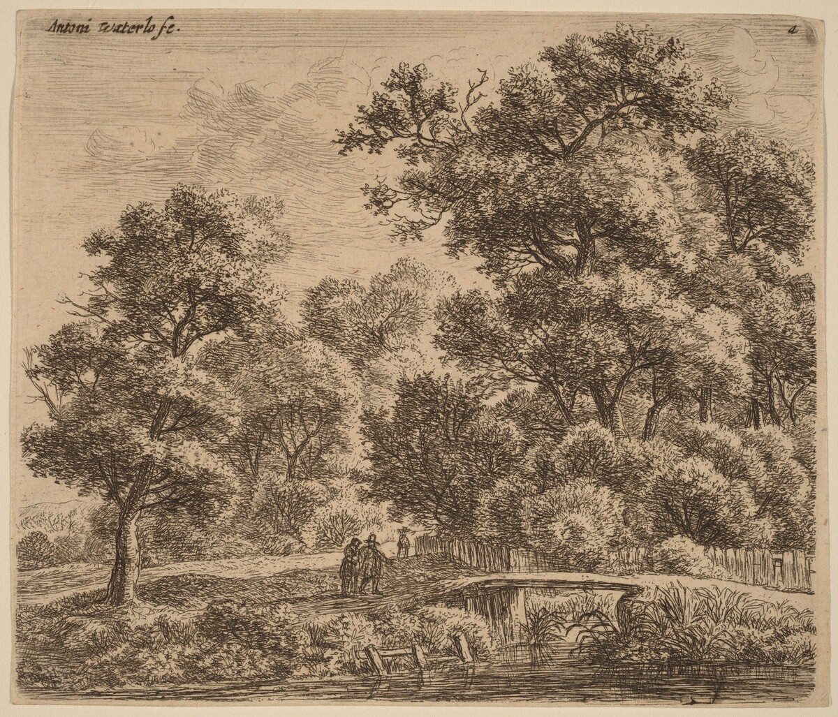 Wooded Landscape with a Bridge by Anthonie Waterloo