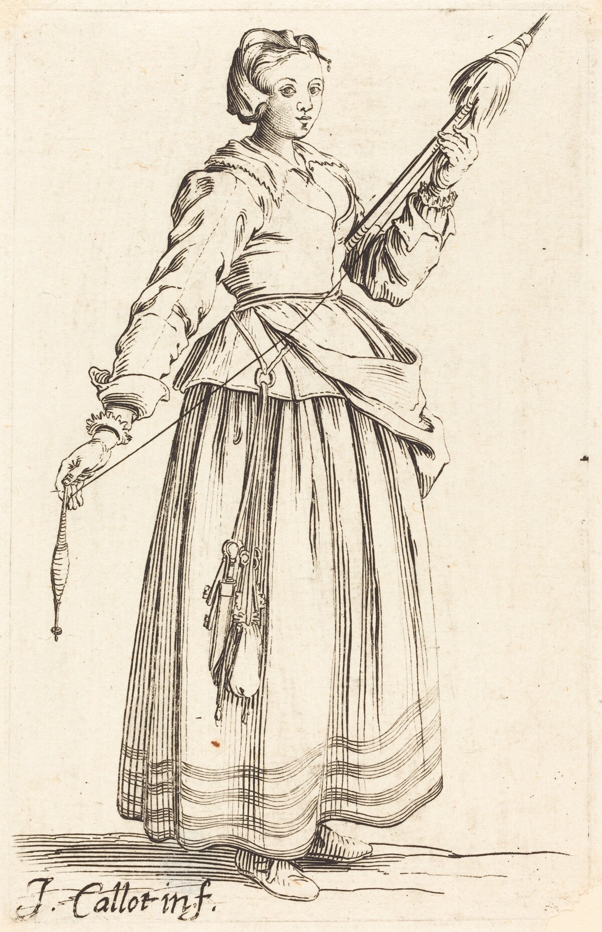Young Woman with Distaff, Facing Right by Israel Henriet after Jacques Callot