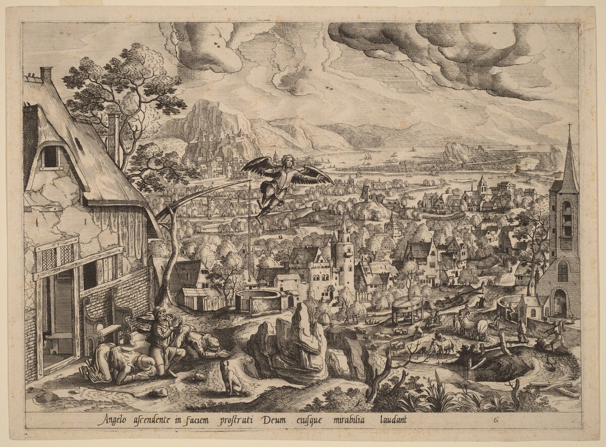 The Departure of the Angel by Johannes van Doetechum the Elder and Lucas van Doetechum, after Hans Bol