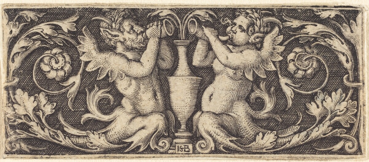Ornament with a Couple of Tritons Blowing Horns by Sebald Beham