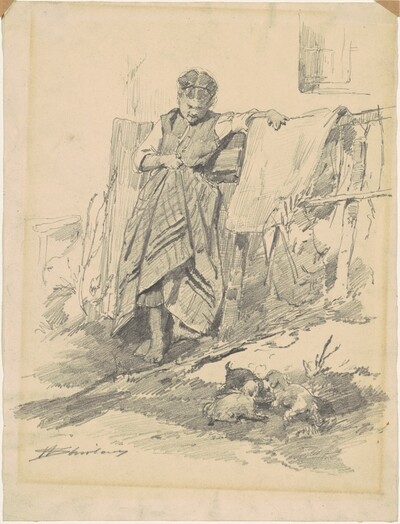 Woman Watching Puppies