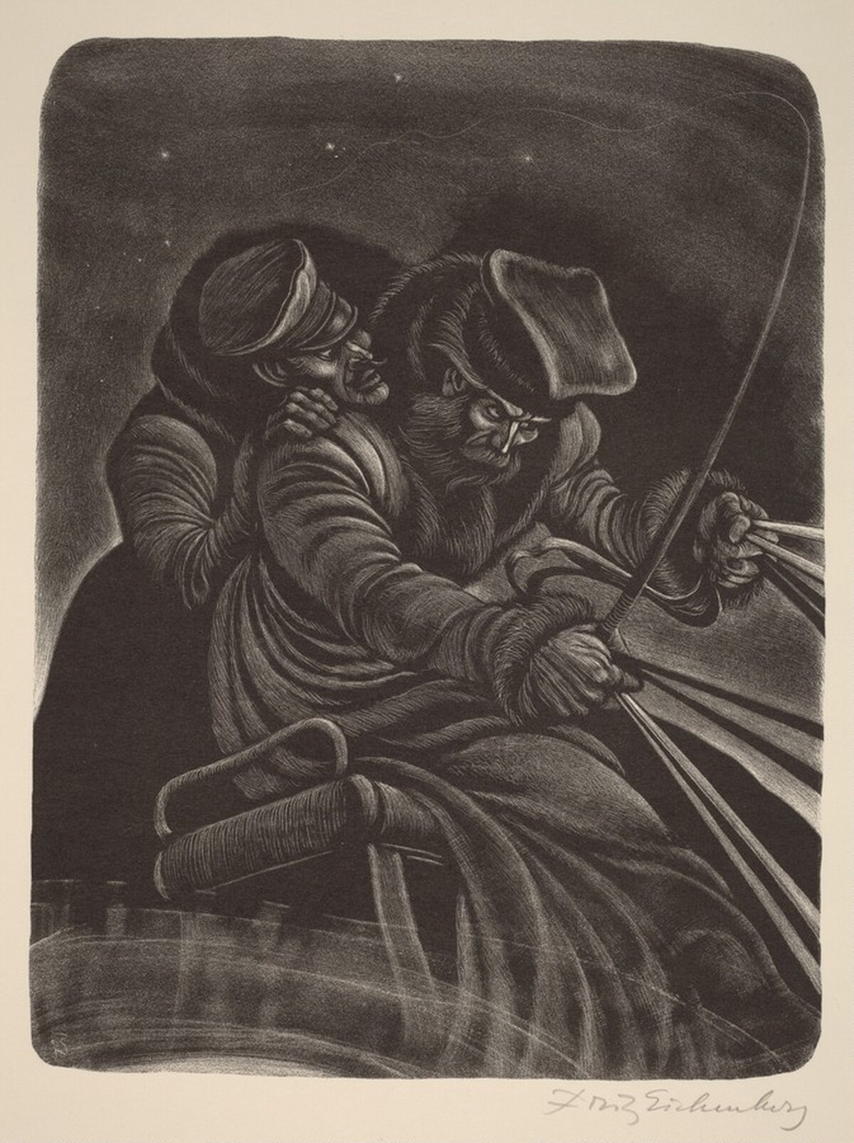 Dmitri on the Road (Book VIII: Mitya, facing p.316) by Fritz Eichenberg