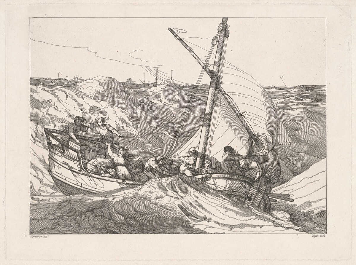 Boat in a Storm at Sea by Robert Blyth, after John Hamilton Mortimer