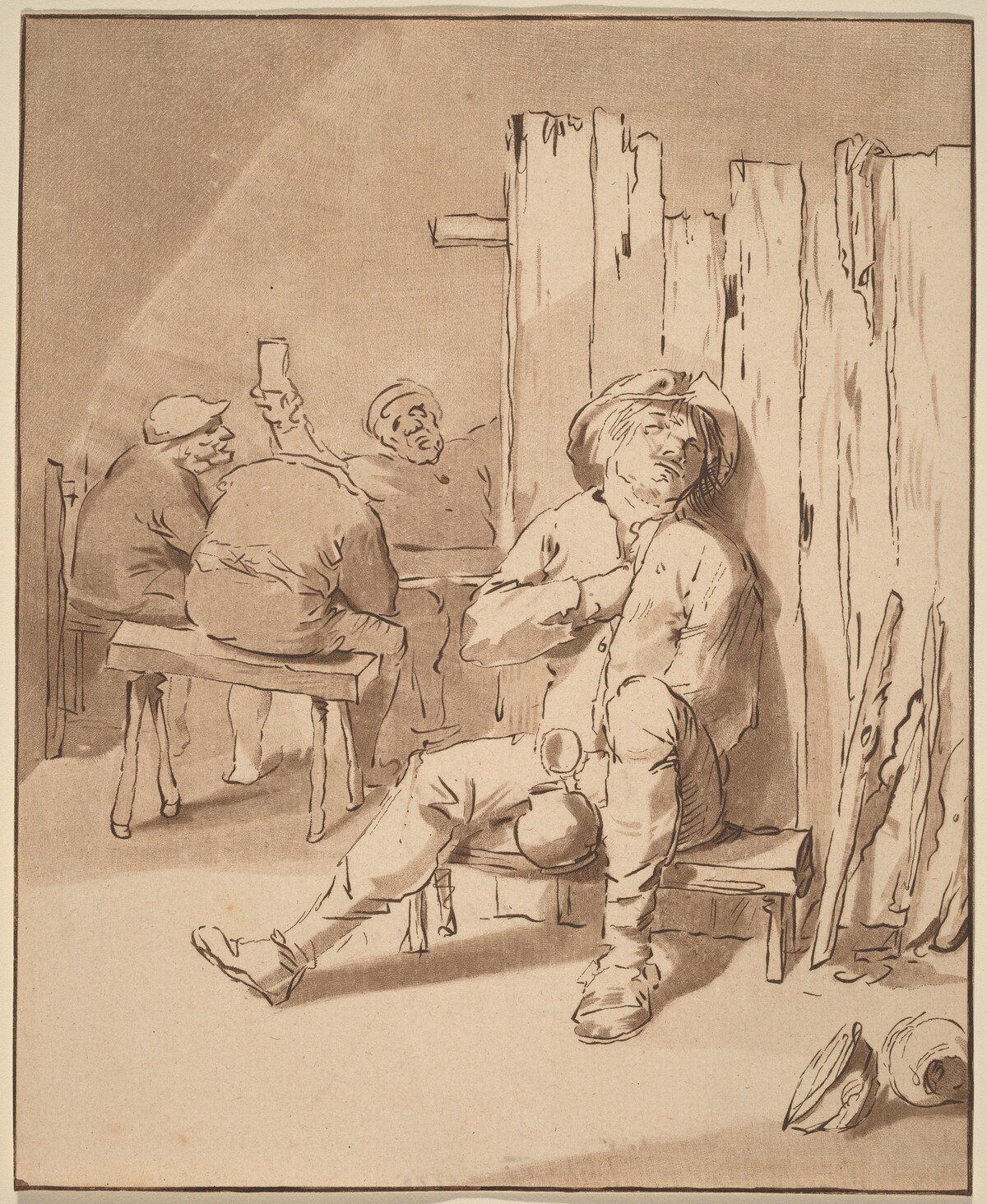Drunken Peasant at an Inn by Cornelis Ploos van Amstel (editor) and Bernhard Schreuder (printmaker), after Adriaen Brouwer