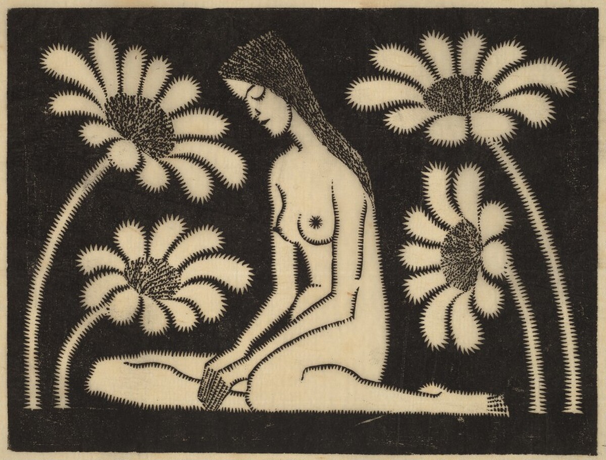 Seated Female Nude with Flowers by M.C. Escher