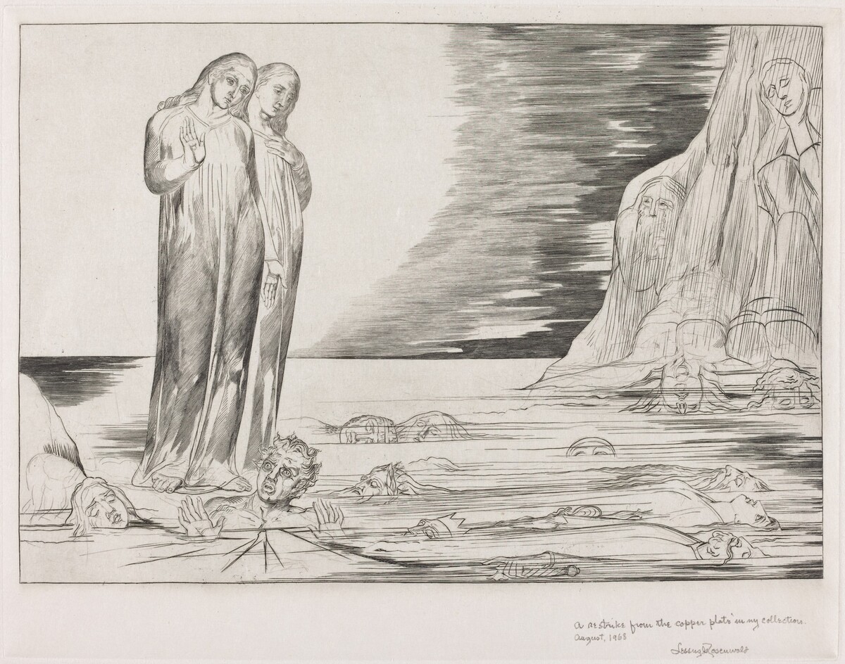 The Circle of the Traitors; Dante's Foot Striking Bocca degli Abbate by William Blake (artist); Harry Hoehn (printer)