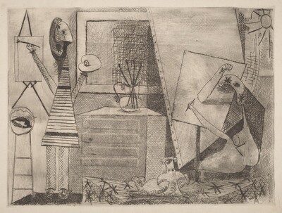 Two Artists with Dog (Lucille & Edgar)