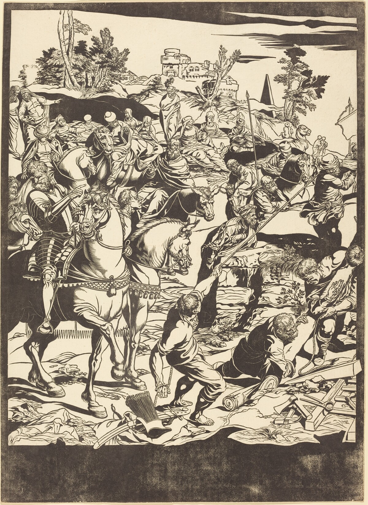 The Crucifixion [left plate] by John Baptist Jackson after Jacopo Tintoretto