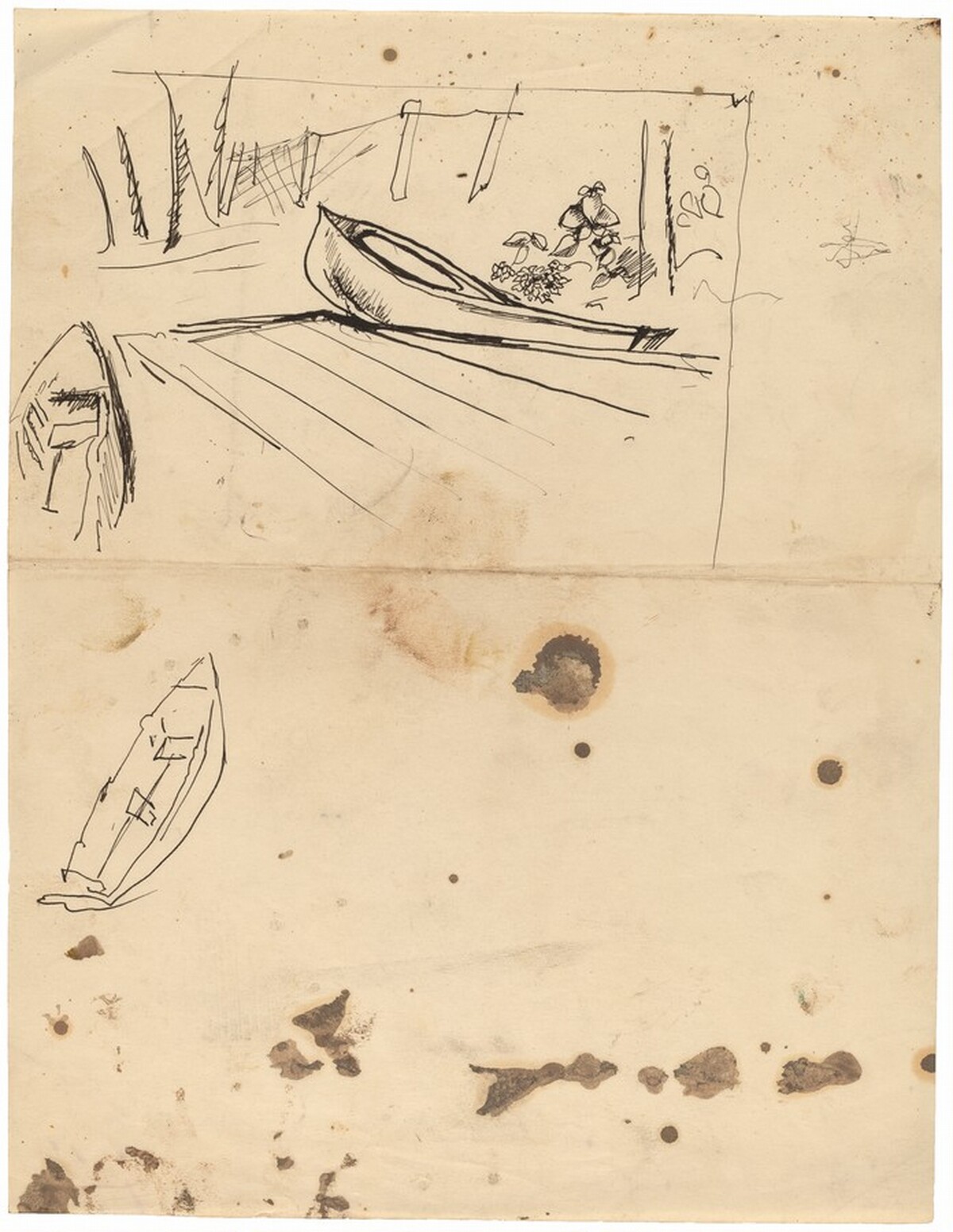 Two Small Boats Docked, and Sketch of a Small Boat by Mark Rothko