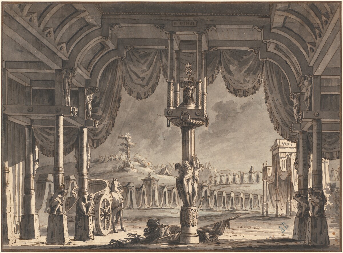 Stage Design of an Ancient Roman Encampment by Night (recto) by Pietro Gonzaga