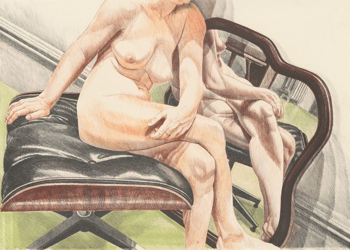 Nude on Eames Stool (with Mirror) by Philip Pearlstein