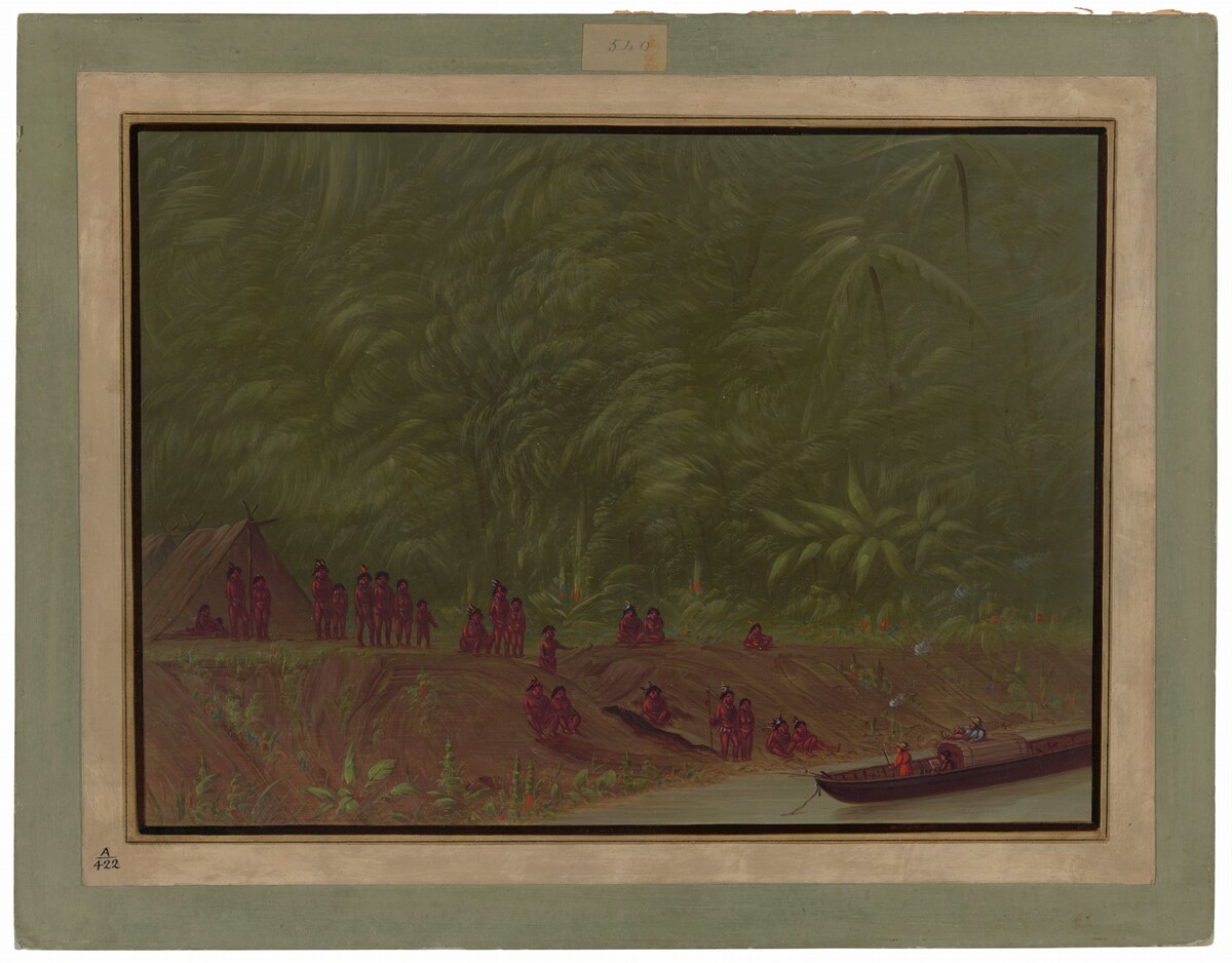 A Mura Encampment - Boat Sketch by George Catlin