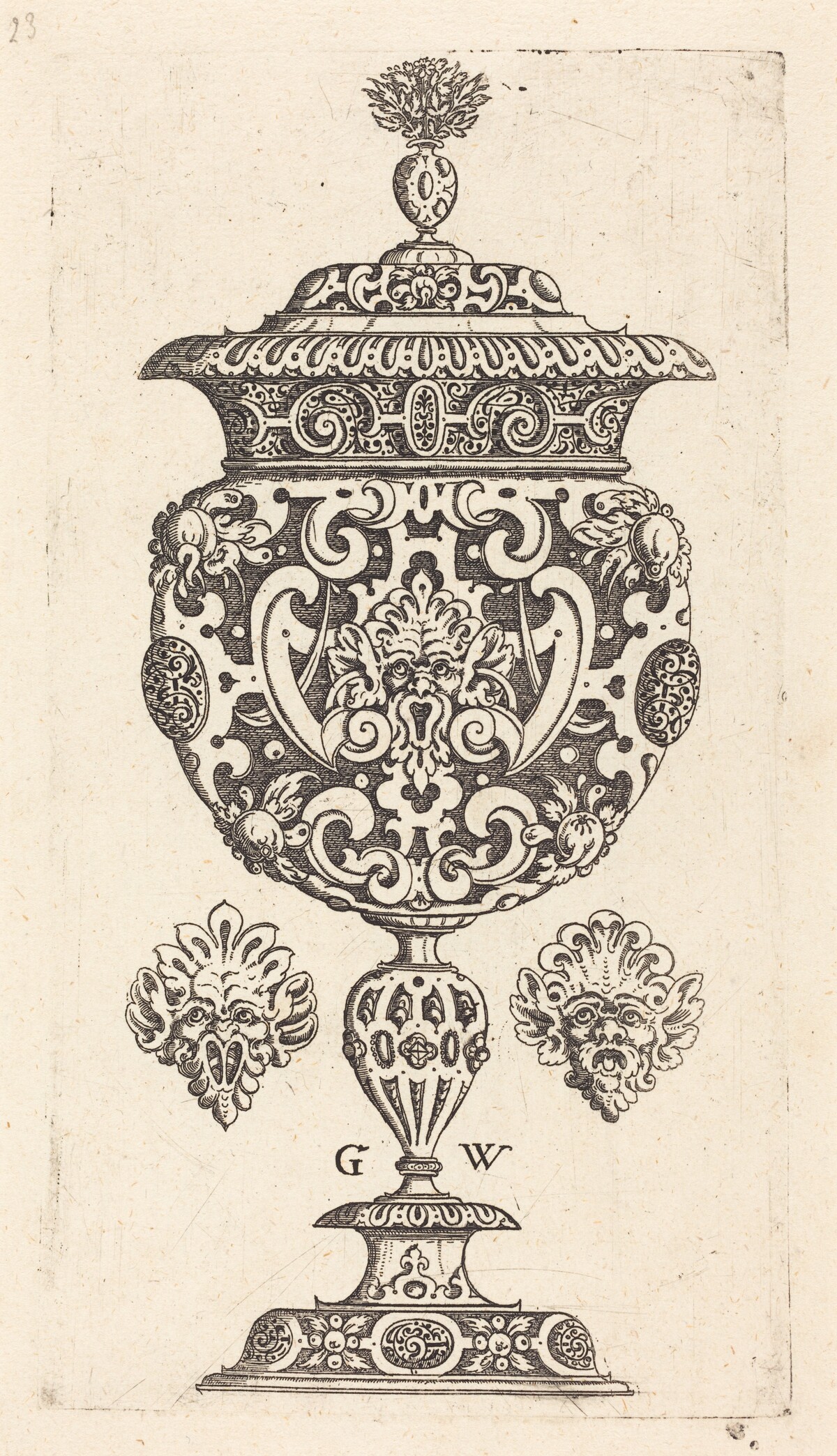 Goblet, rim decorated with masque with  gaping mouth by Georg Wechter I