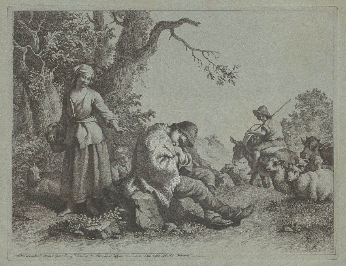 Sleeping Shepherd Boy and  Woman with a Child by Francesco Londonio