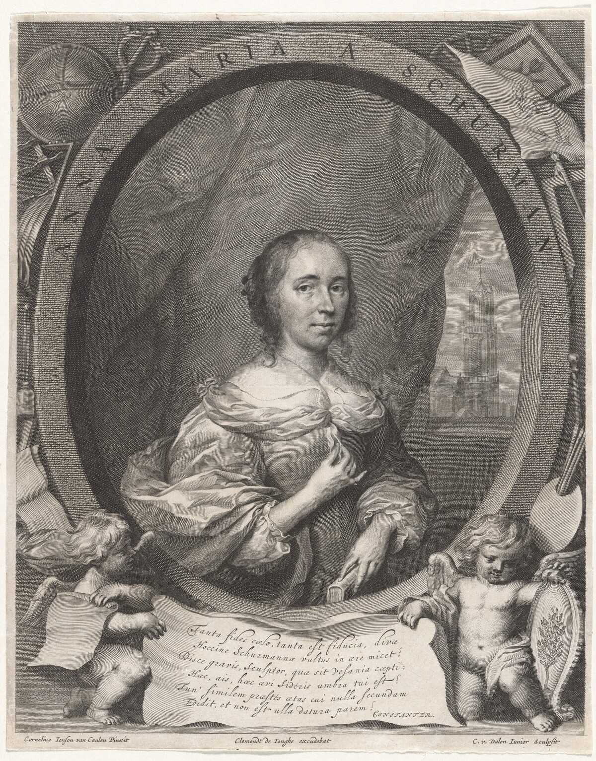 Anna Maria van Schurman by Cornelis van Dalen the Younger, after Cornelis Jonson van Ceulen