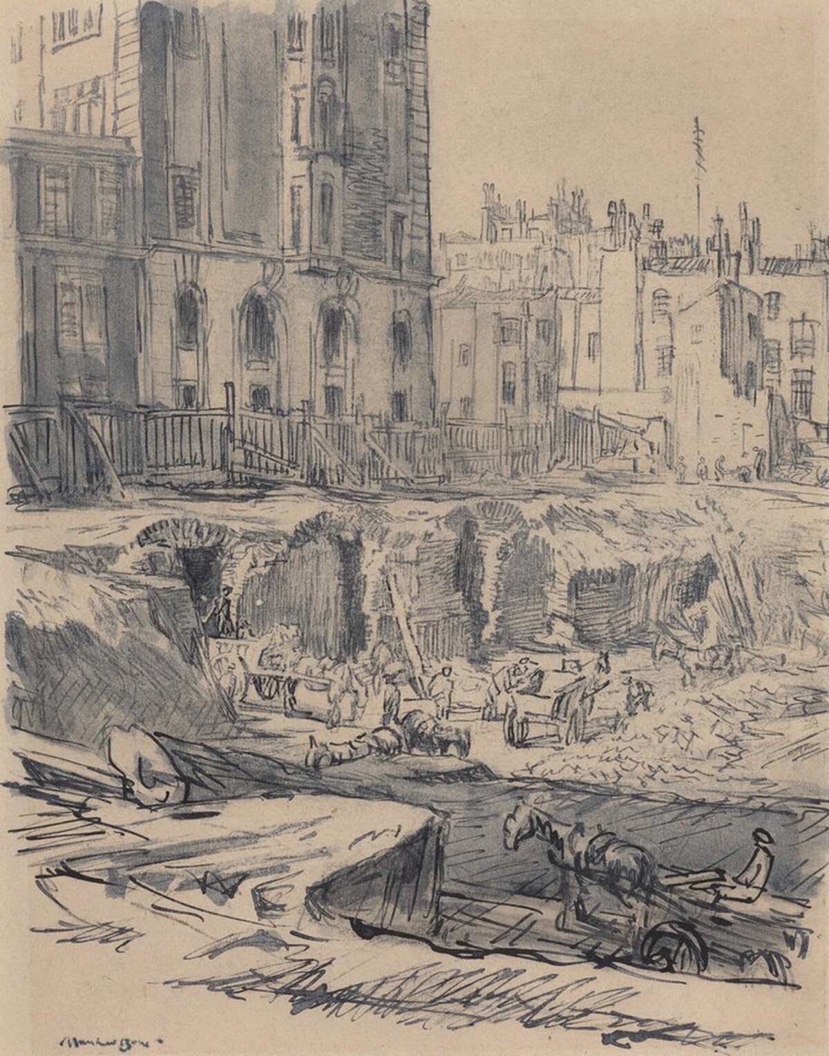 Excavating for Central Hall, Westminster by Sir Muirhead Bone