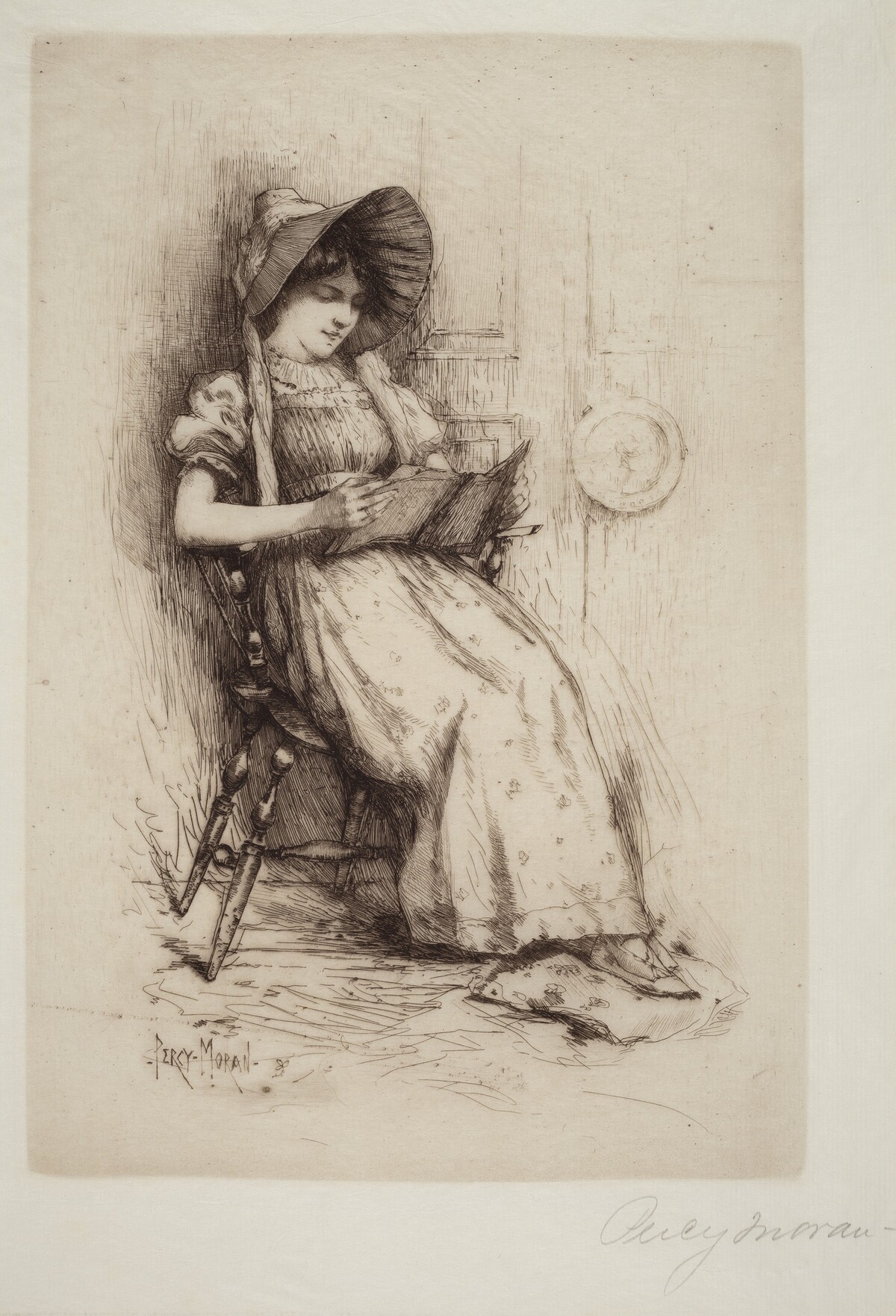 Untitled (Young Girl With Hat, In Chair, Reading) by Edward Percy Moran