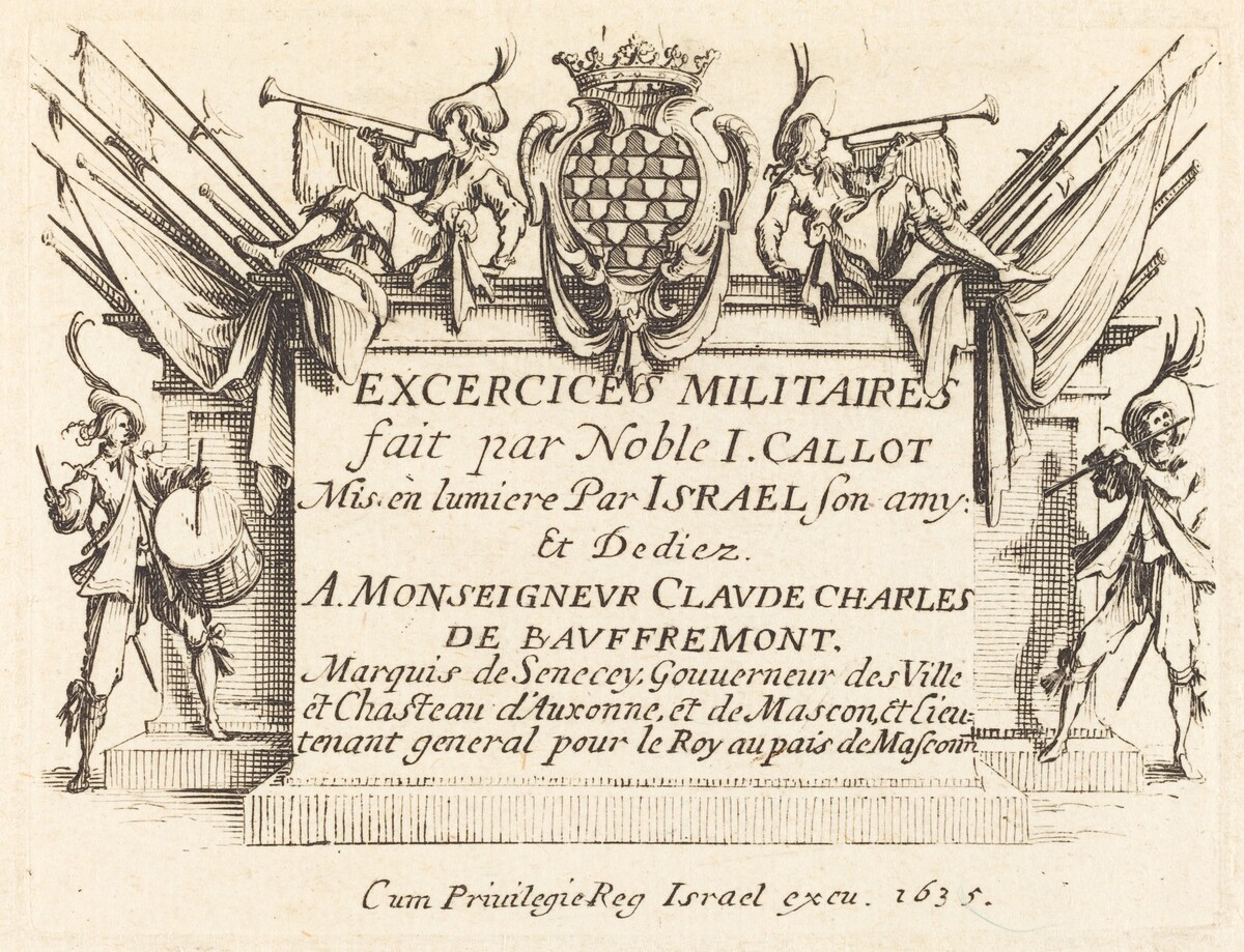 Title Page for "The Military Exercises" by Jacques Callot