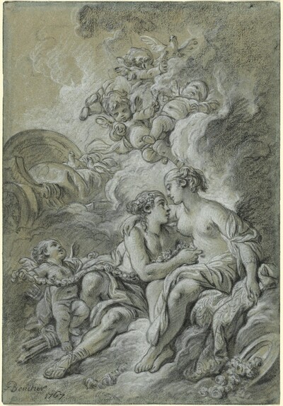 Venus appuyee sur son cher Adonis ...