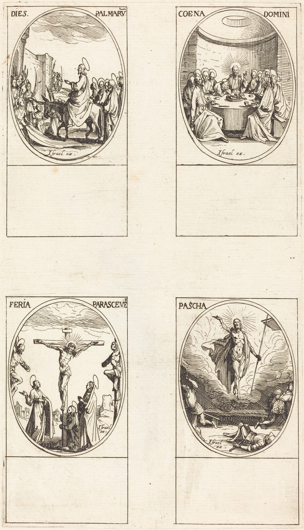 Entry into Jerusalem; Last Supper; Crucifixion; Resurrection by Jacques Callot