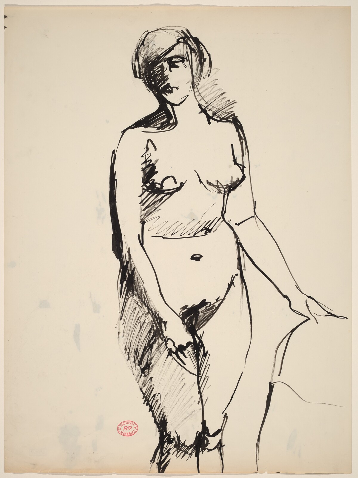 Untitled [standing nude with her her left hand on a support] by Richard Diebenkorn