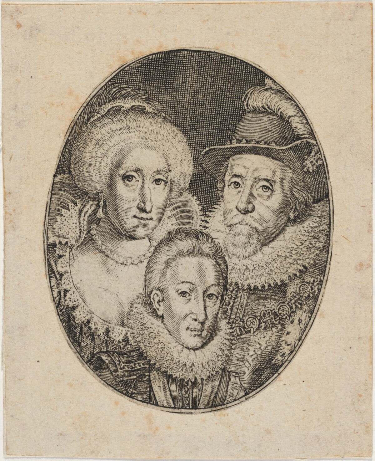 James I, Anne of Denmark, and Prince Charles by Simon de Passe