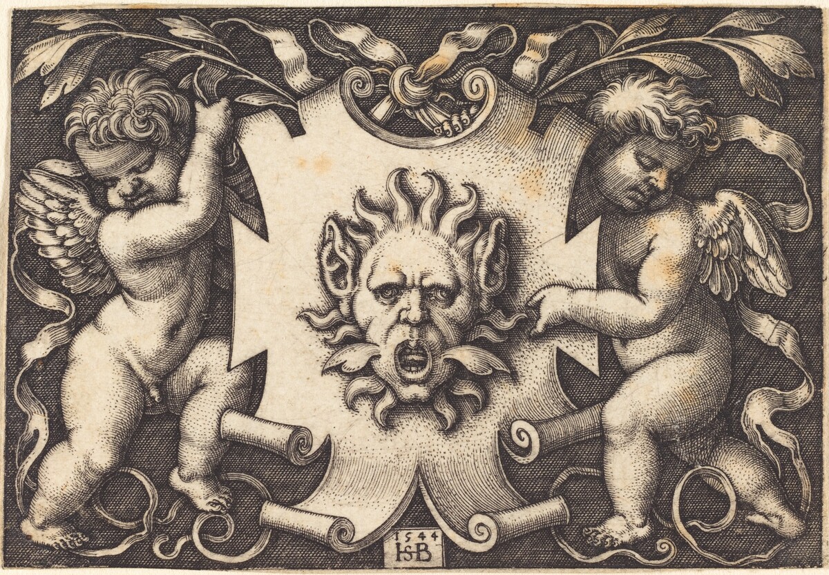 Mask Held by Two Genii by Sebald Beham