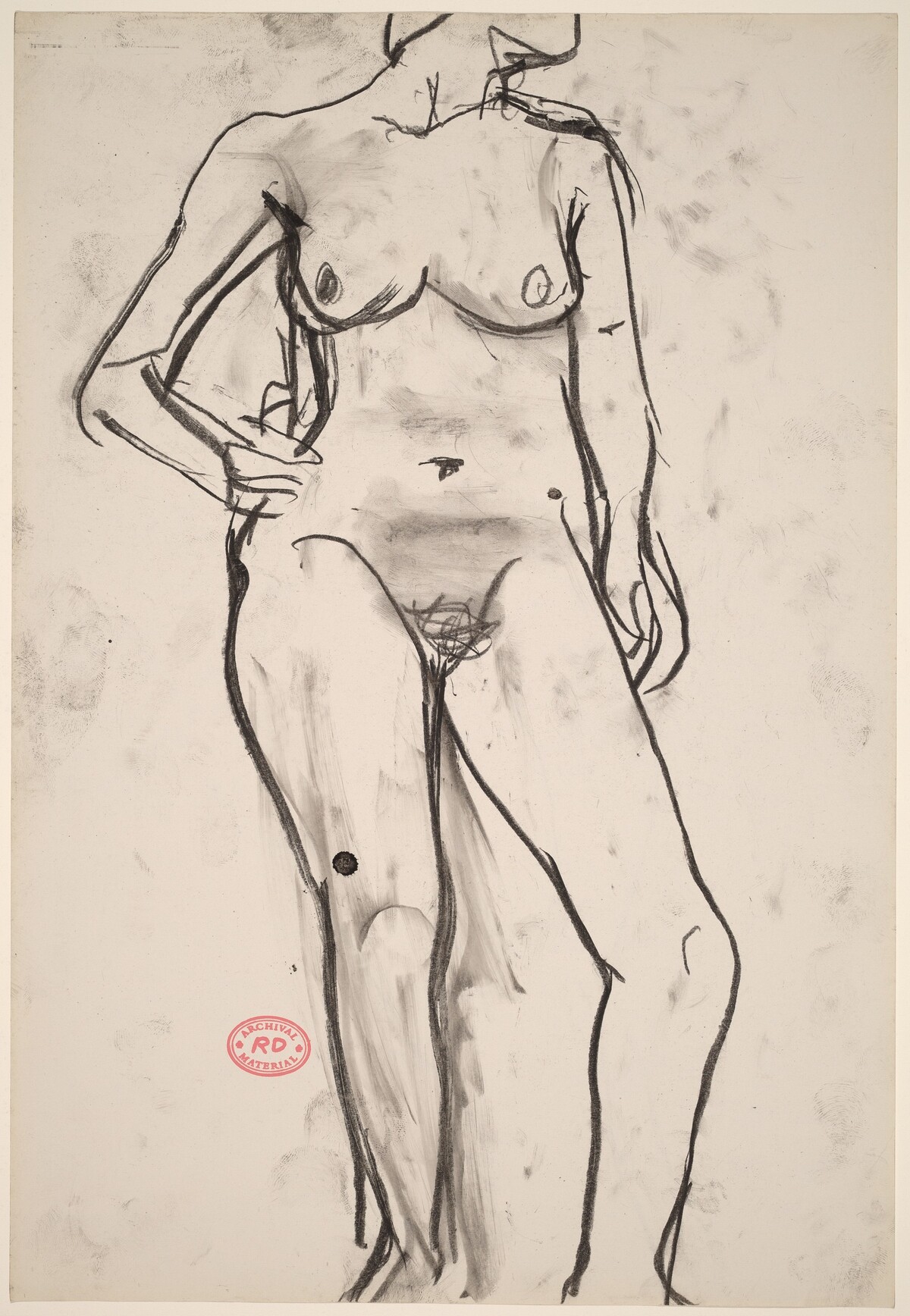 Untitled [standing female nude with right hand on hip] [recto] by Richard Diebenkorn