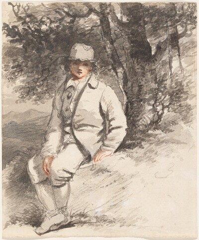A Young Boy Seated Beneath a Tree