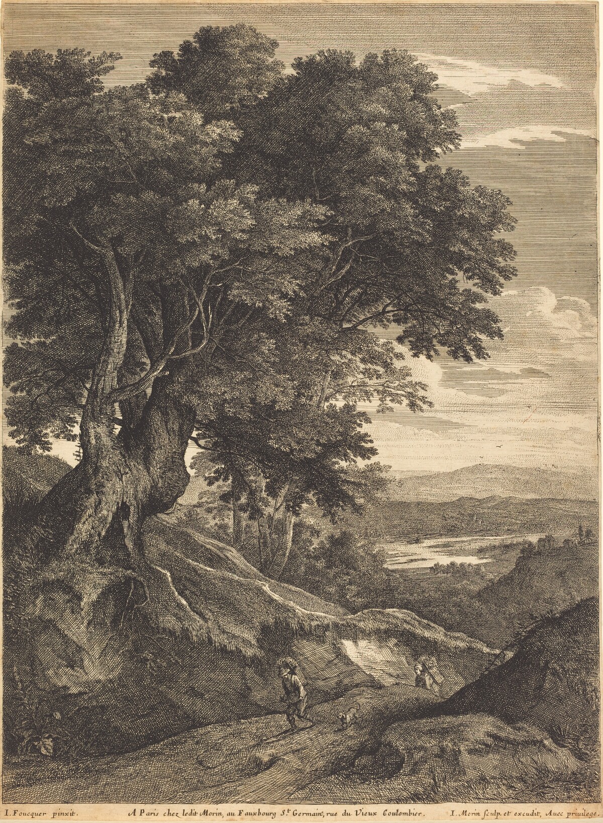 Hilly Landscape with Travelers on Foot by Jean Morin, after Jacques Fouquières
