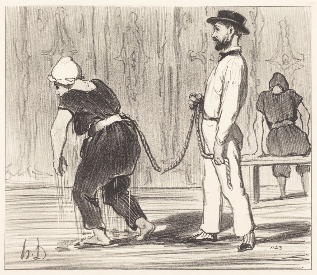 Madame Rabourdeau a sa première leçon by Honoré Daumier