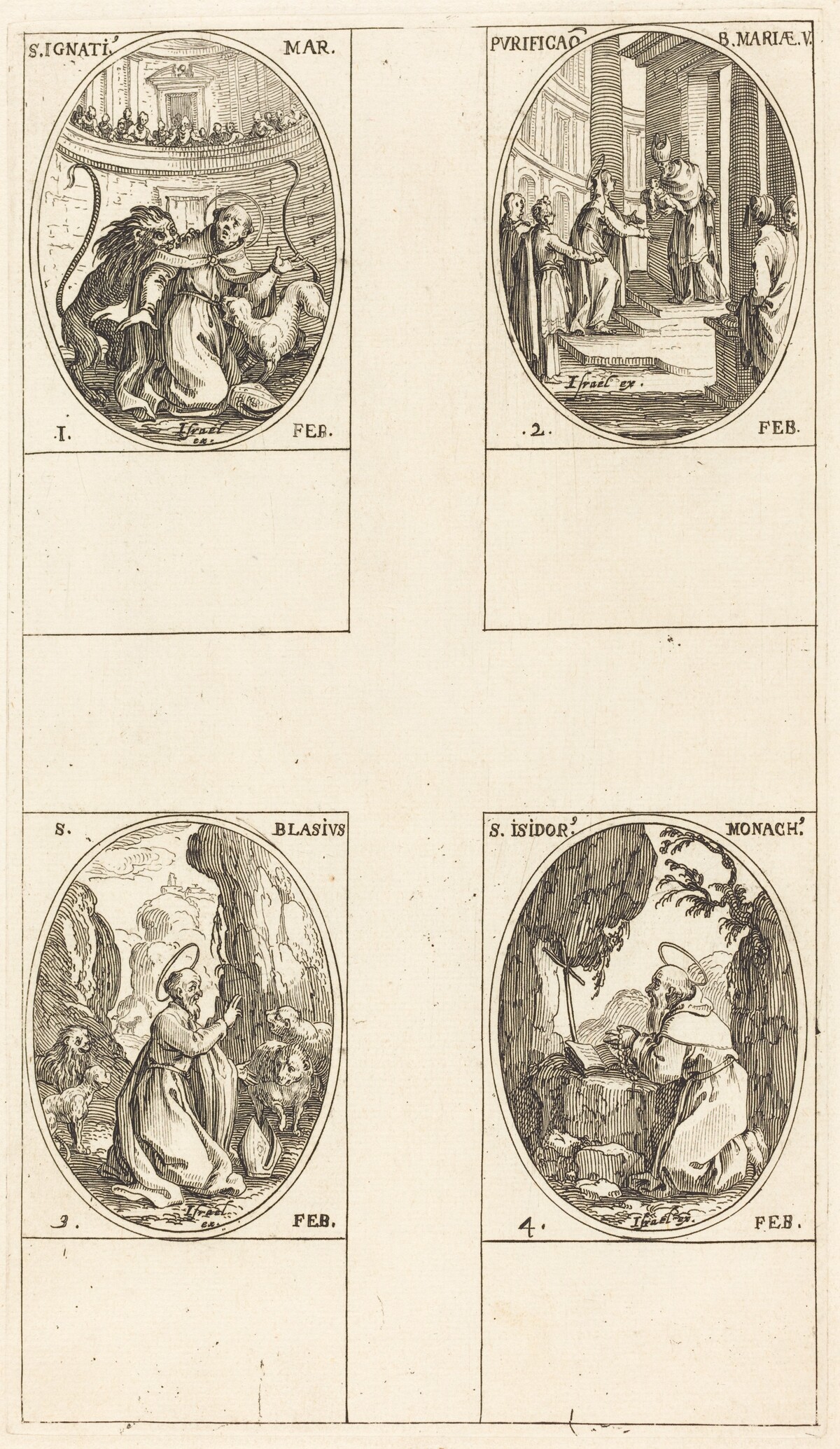 St. Ignatius; Purification of the Virgin; St. Blaise; St. Isidore by Jacques Callot