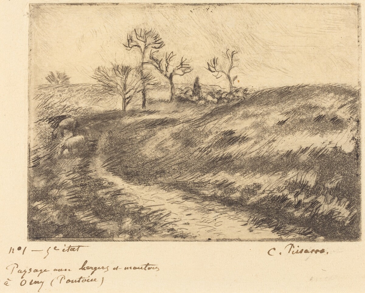 Paysage avec berger et moutons a Osny (Pontoise) by Camille Pissarro