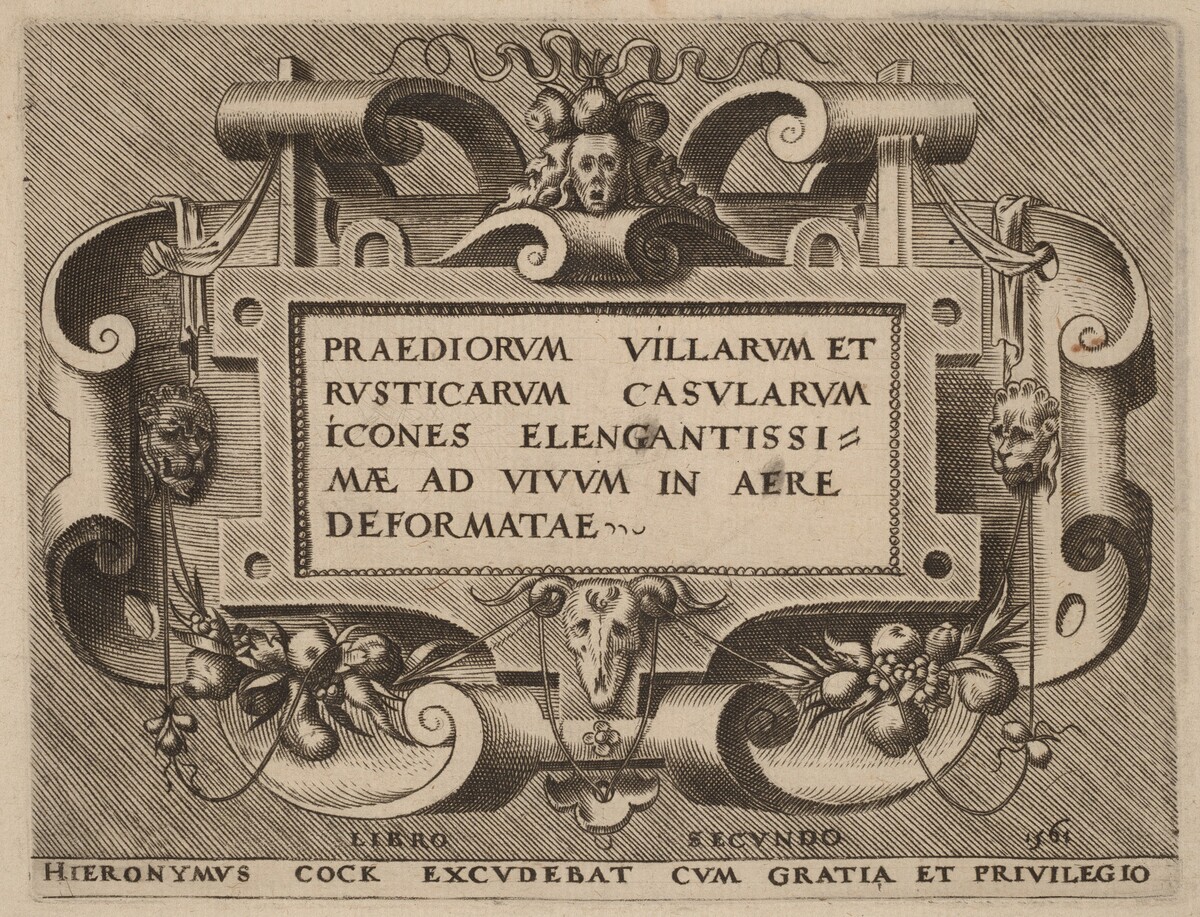 Title Page for "Praediorum Villarum" by Hieronymus Cock (publisher)