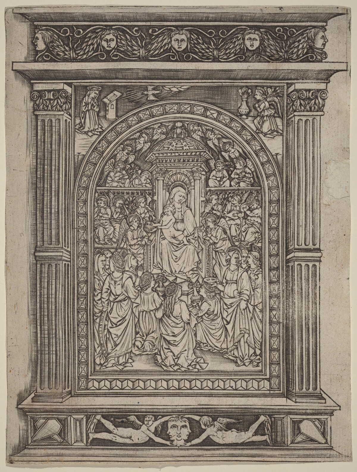 The Virgin and Child Enthroned, with Angels and Saints by after Maso Finiguerra