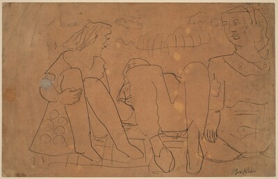 Three Figures Seated on a Blanket
