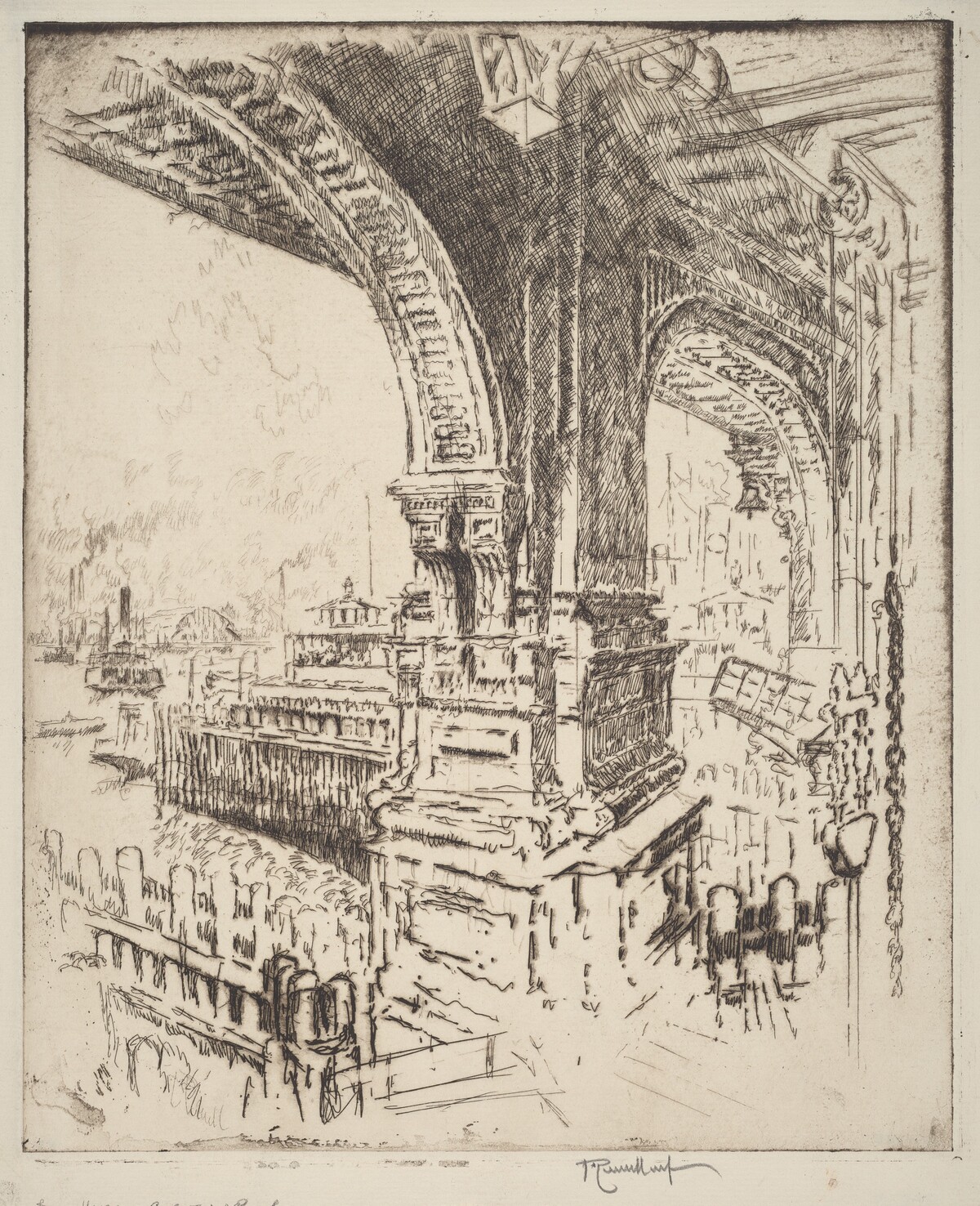 Within the Ferry, Cortlandt Street, New York by Joseph Pennell