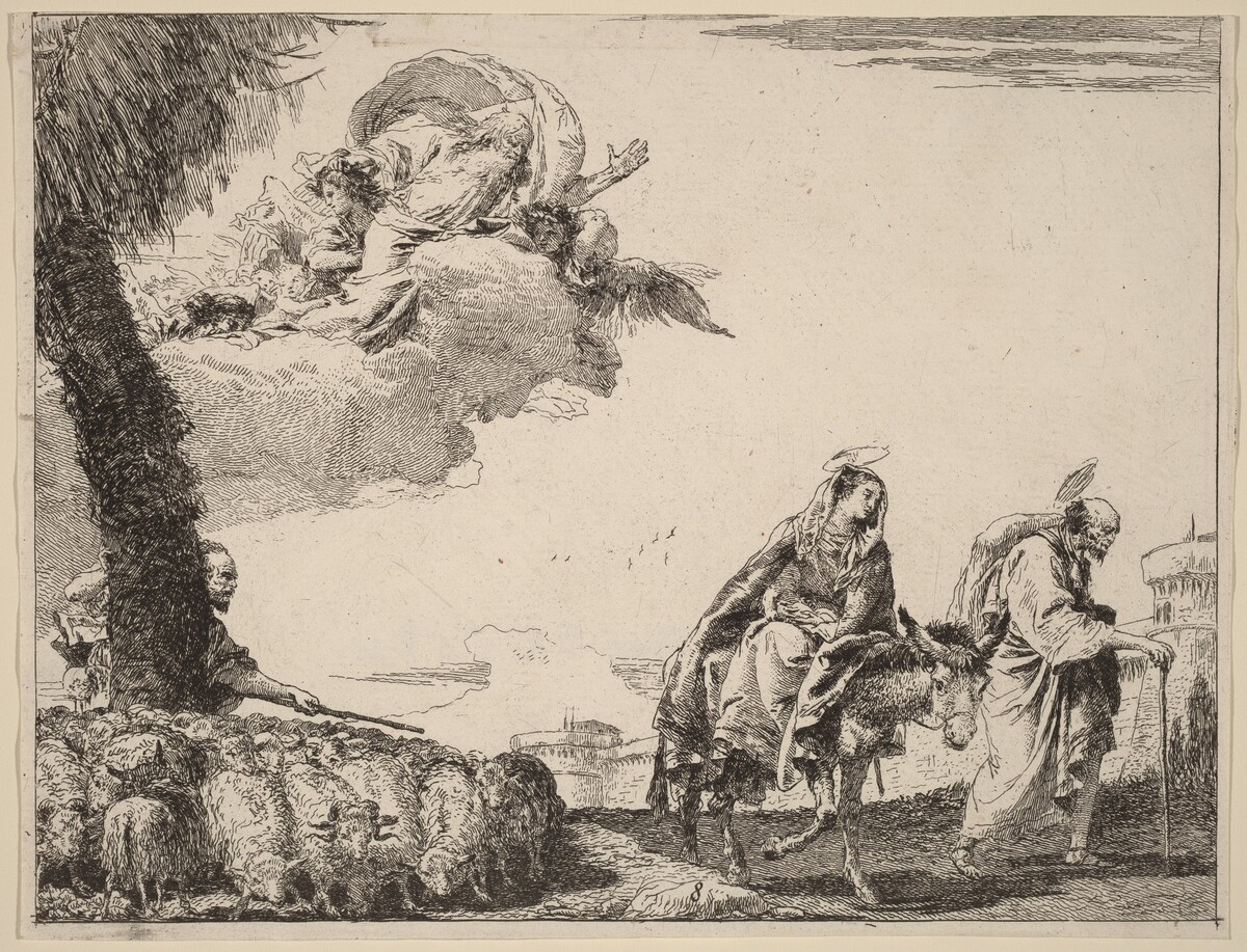 The Flight with the Holy Family at the Right by Giovanni Domenico Tiepolo