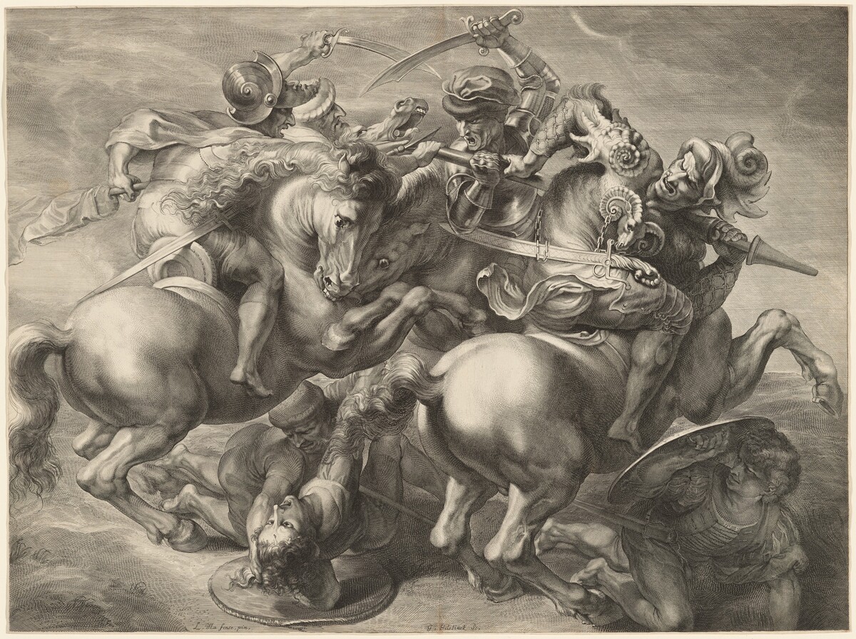 The Fight for the Standard by Gerard Edelinck after Sir Peter Paul Rubens after Leonardo da Vinci