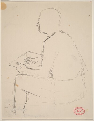 Untitled [side view of man seated and sketching]