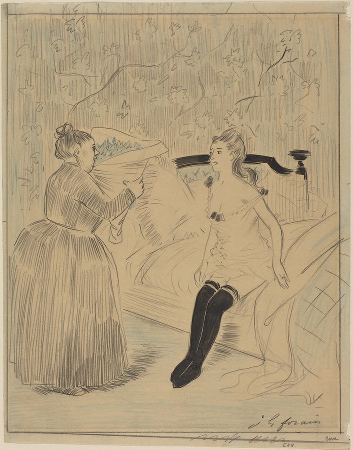 a) The Bouquet (recto); b) Untitled (verso) by Jean-Louis Forain